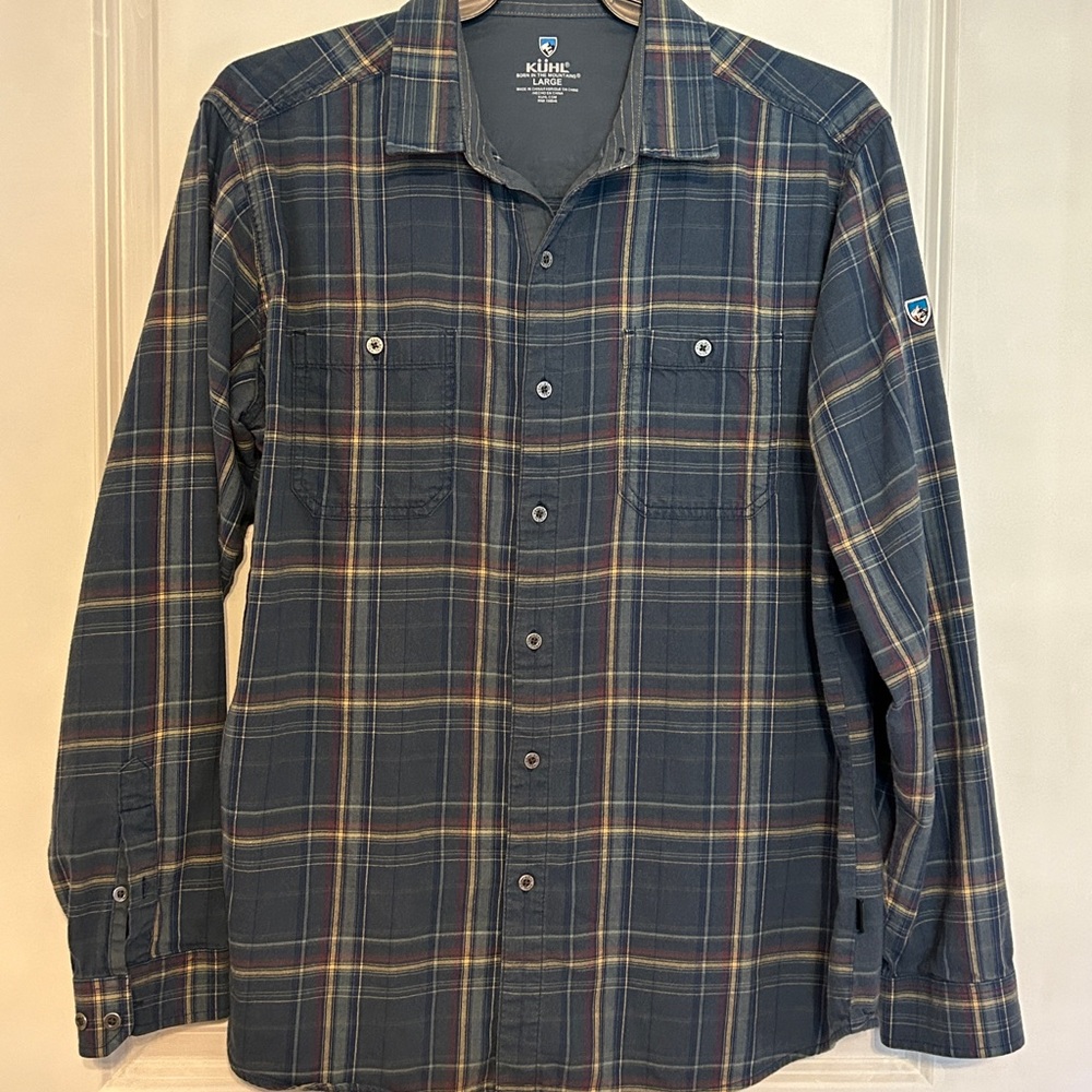 Men’s KUHL Born In The Mountains Blue Plaid Flannel Long Sleeve Size Large L